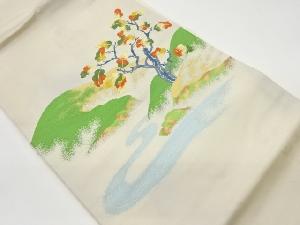 リサイクル　山並に木・川模様織出し名古屋帯